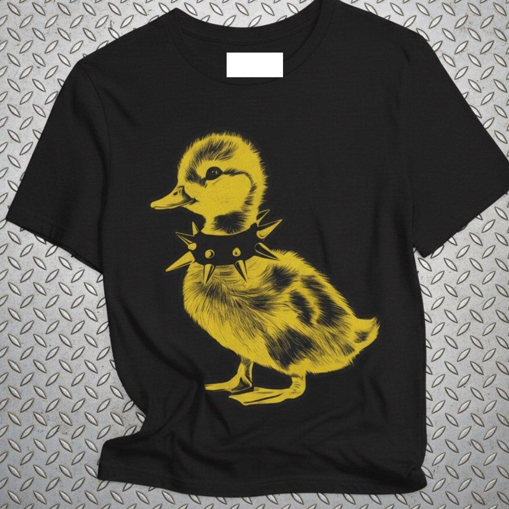 Punk T-shirt Baby Duck Graphic Black Tee Emo Punk Teen Spiked Collar Shirt